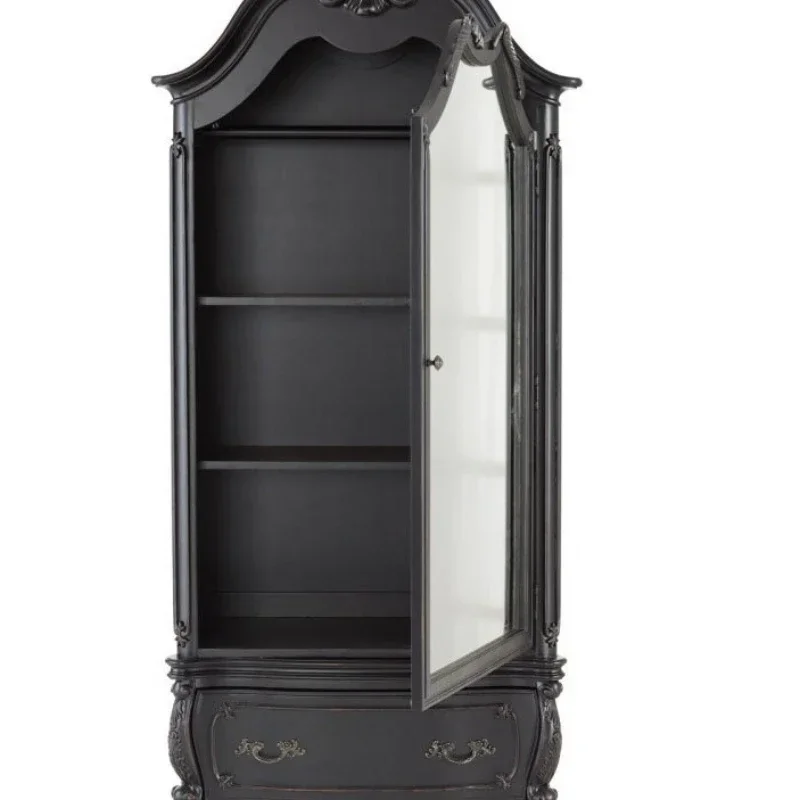 European neoclassical solid wood oak carved wardrobe, villa retro old decorative cabinet, bedroom mirror