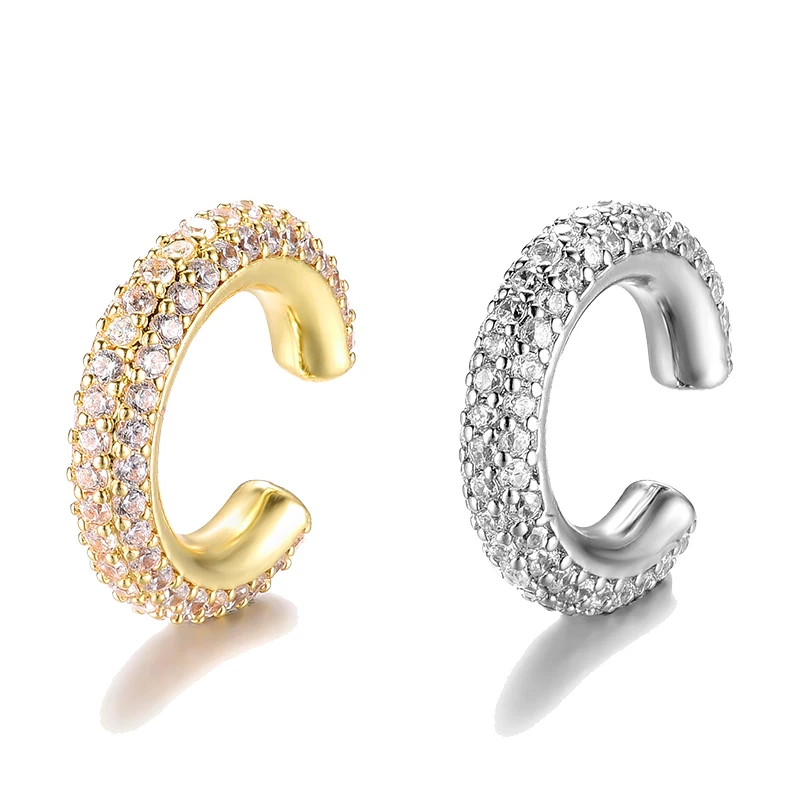 IPC Round C Shape Cartilage Clip Earrings For Women Fake No Pierced Earrings AAAA Zirconia Geometric Jewelry Gold Silver Color