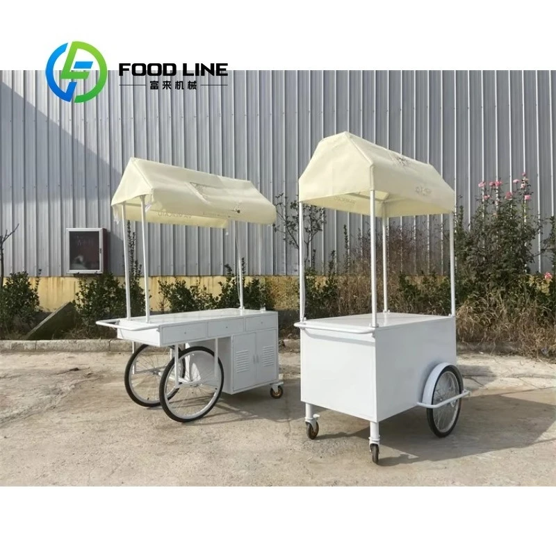Custom Mini Classic Ice Cream Push Cart Scooter Mobile Shop Soft Serve Fried Ice Cream Bar Vending Cart  Street Snack Business