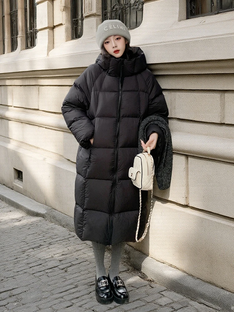 الشتاء -15 ° سترة نسائية طويلة بقلنسوة دافئة بيضاء مبطنة للأسفل في الهواء الطلق بطول الركبة سترة نسائية سميكة وفضفاضة ملابس خارجية باركر #4