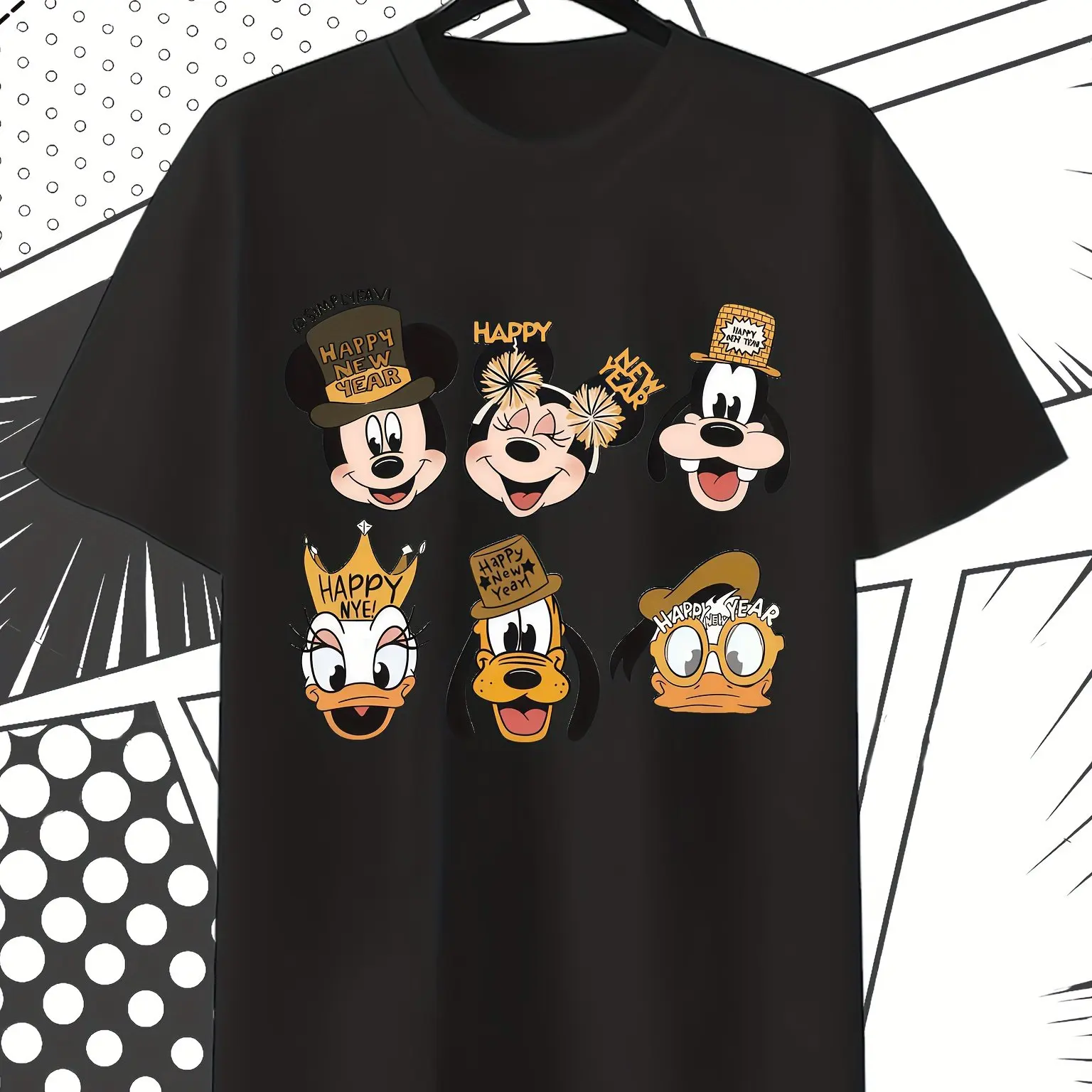 

Disney Mickey and Minnie Mouse Minnie Ears and Donald Duck Happy New Year T-shirt - Comfortable Round Neck Casual