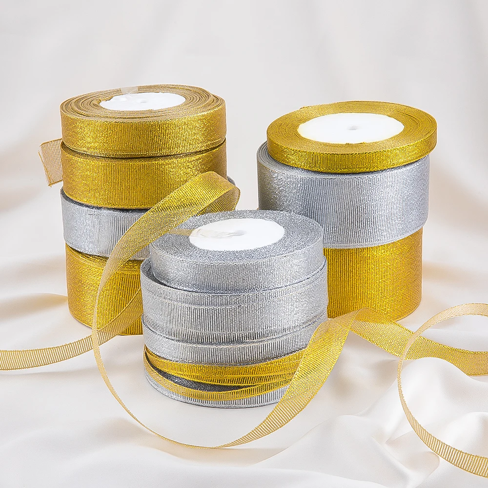 

22M/Roll width 6/10/15/20/25/40/50mm Gold/Silver Color Satin Ribbon Wedding Christmas Halloween Party Decoration Supplies