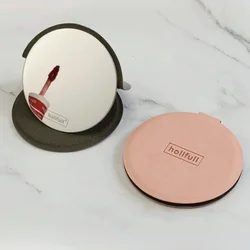 Mini Circular Portable Makeup Mirror PU Desk Small Mirrors Stainless Steel Folding Compact Mirror Soild Handheld Beauty Mirror