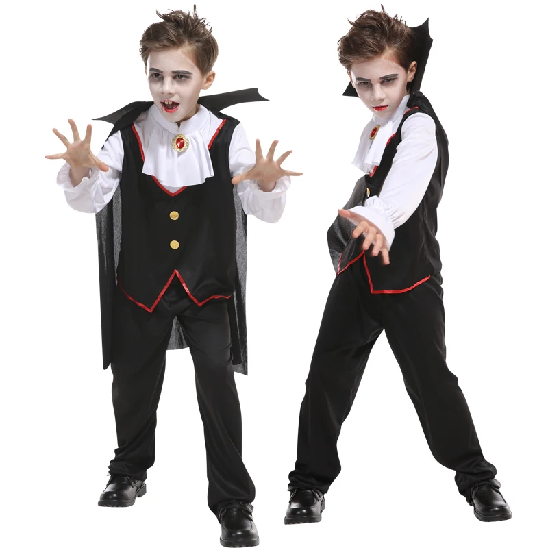 Kids Child Scary Gothic Boys Vampire Dracula Costumes Halloween  Carnival Role Play Horrible Party Dress Up