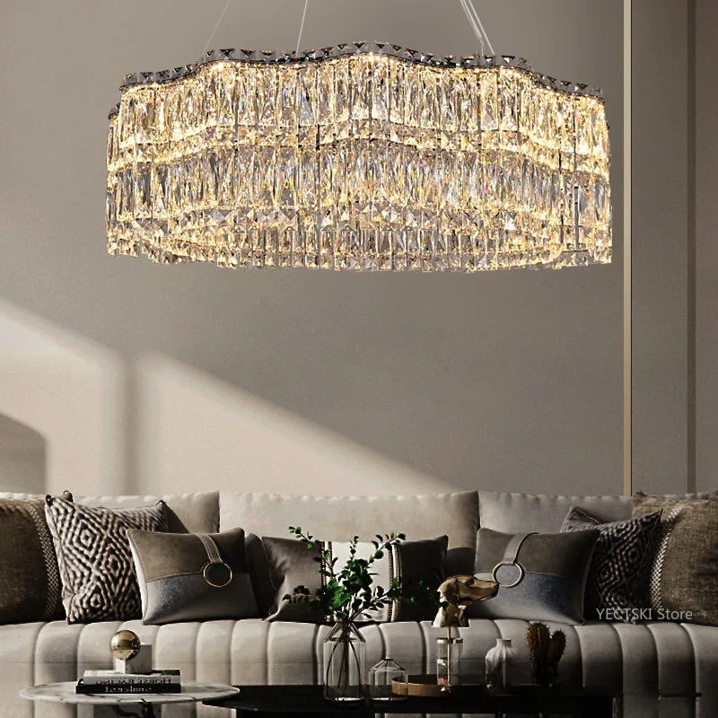 Crystal lamp, living room lamp, simple, modern, atmospheric, household, light luxury, dining room lamp, bedroom pendant lamp