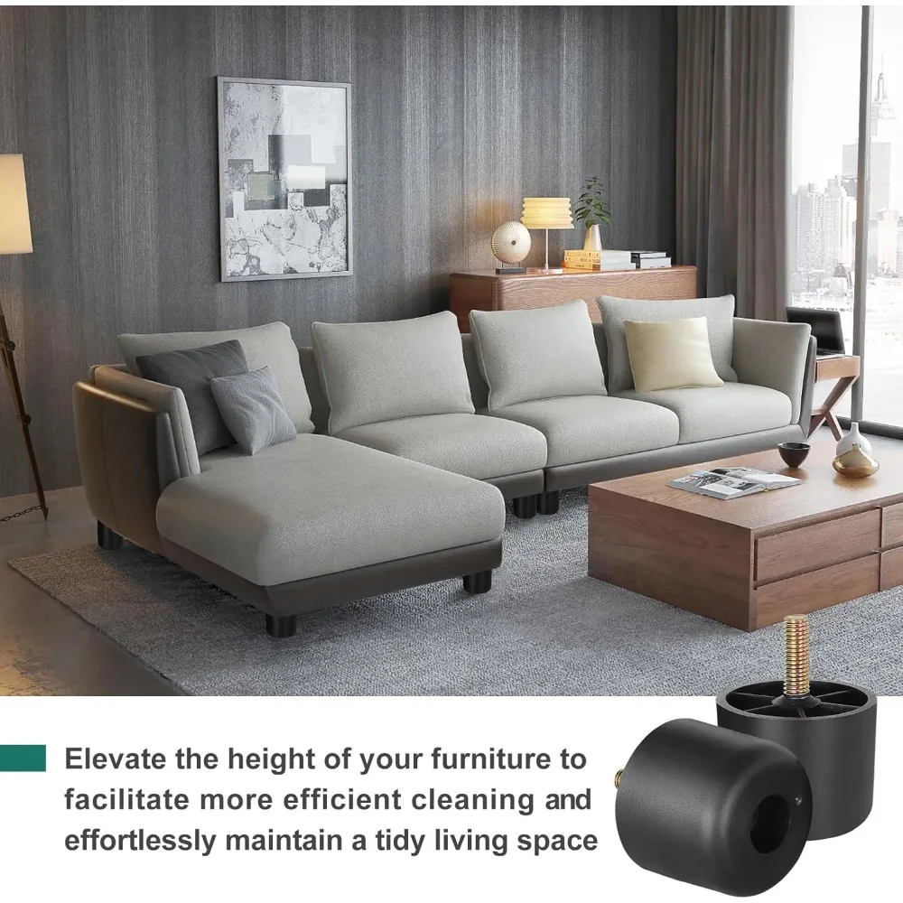 Patas de plástico para muebles de 1-1/2 pulgadas, patas de mesa cónicas redondas, patas de sofá negras, patas de repuesto con pernos de suspensión M8 para mesa de sofá