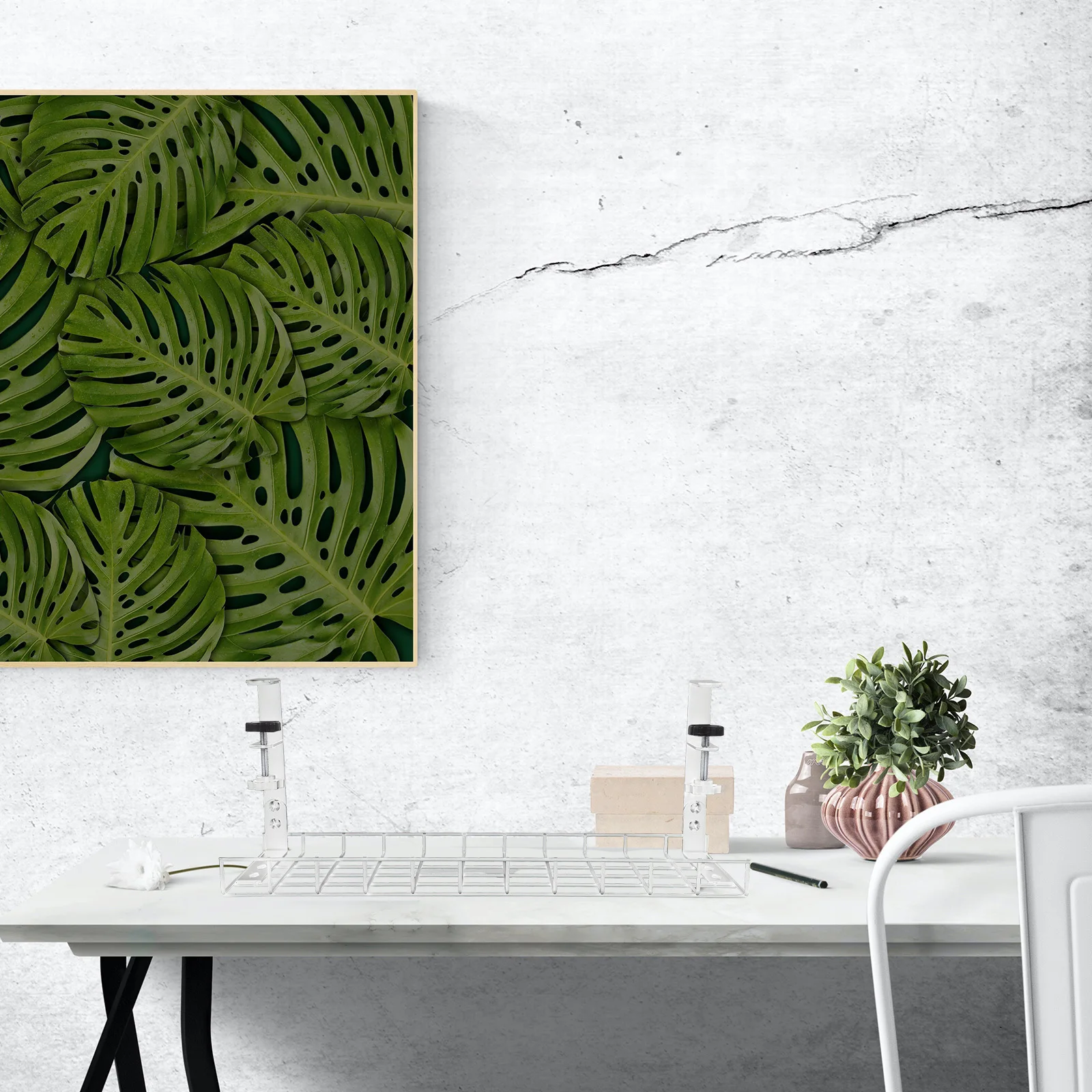 منظم إدارة الكابلات المكتبية تحت صينية المكتب، تصميم بسيط، الاستخدام العملي لأجهزة منطقة العمل النظيفة والمرتبة #5