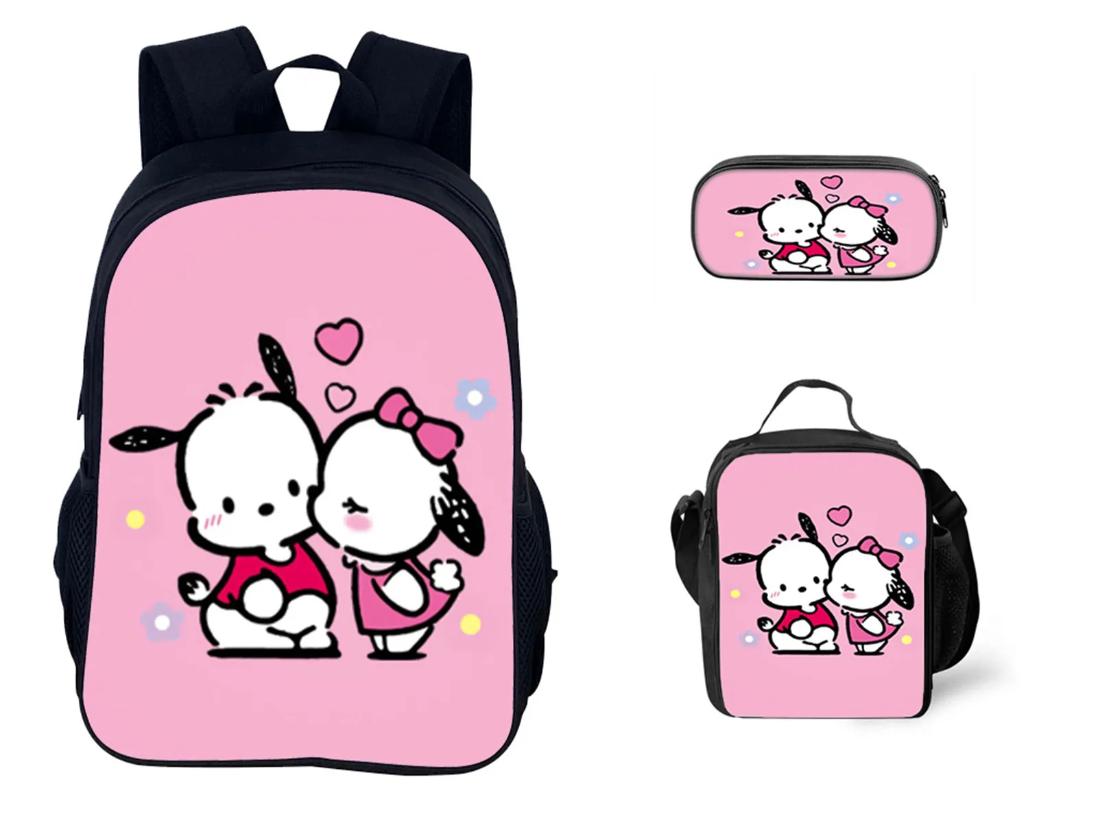 

Pochacco Trendy Rucksack with Waterproof Lunch Bag,Pencil Box 3Pcs Set-Little Kid Classic Cartoon School Backpack