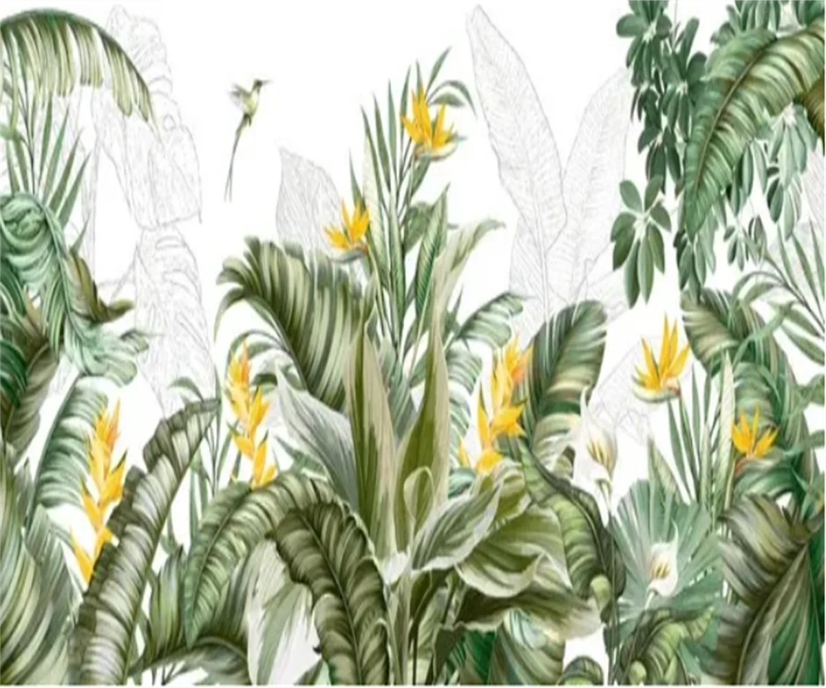 European style tropical rainforest plant wallpaper sofa TV background wall paper bedroom high-end decoration custom wallpaper ﻿