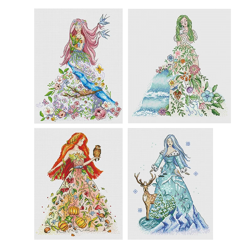 

Four Seasons Girl Patterns Counted Cross Stitch DIY 11CT 14CT 16CT 18CT DIY Cross Stitch Kits Embroidery Needlework Sets Crafts