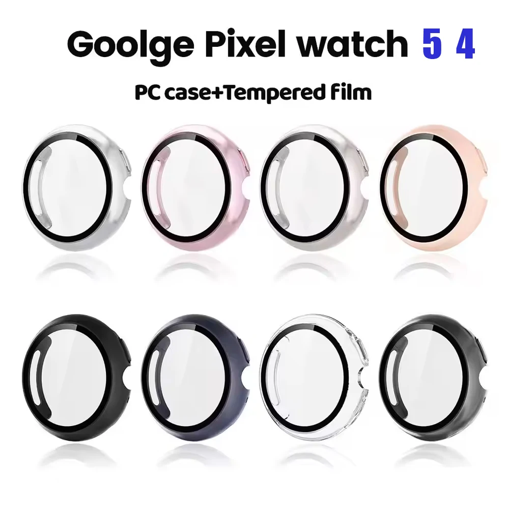 PC Case+Film for Google Pixel Watch 5/4 45mm 41mm Bumper Half-around Anti-scratch Protective Cover+Screen Protector Accessories