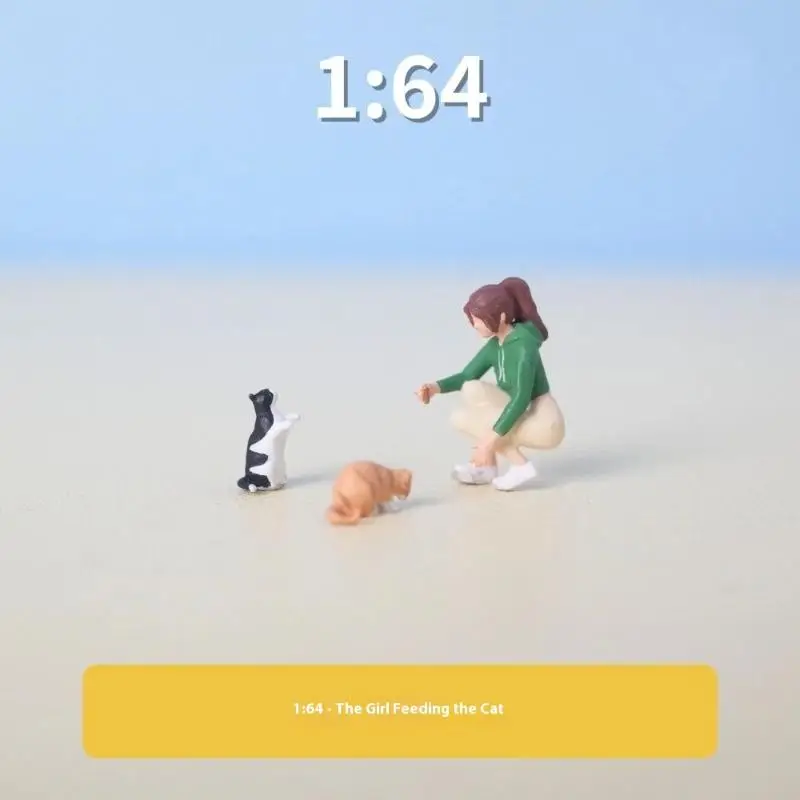 

1:64 Scale Miniature People Model Girl Feeding Cat DIY Landscapes Creative Miniature Scene Combinations, Macro Photography
