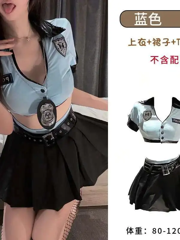 Small Chest Sexy Uniform Female COS Seductive Pure Desire Female Dress Elegant Sweet Blue Fashion Women Tshirt Dress Mini WYS7