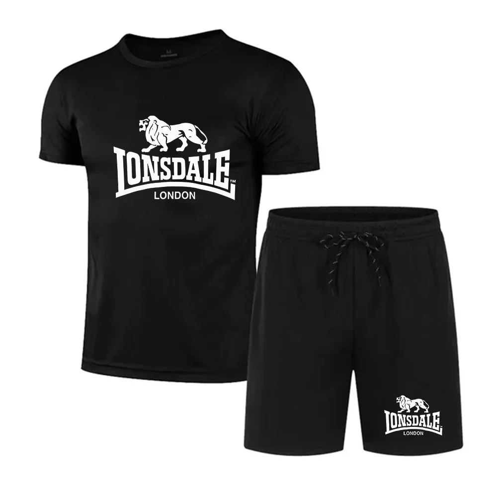 Summer men's set sportswear men's pure cotton T-shirt+sports breathable shorts set men'sjoggingpants set dragon lion print s-3XL