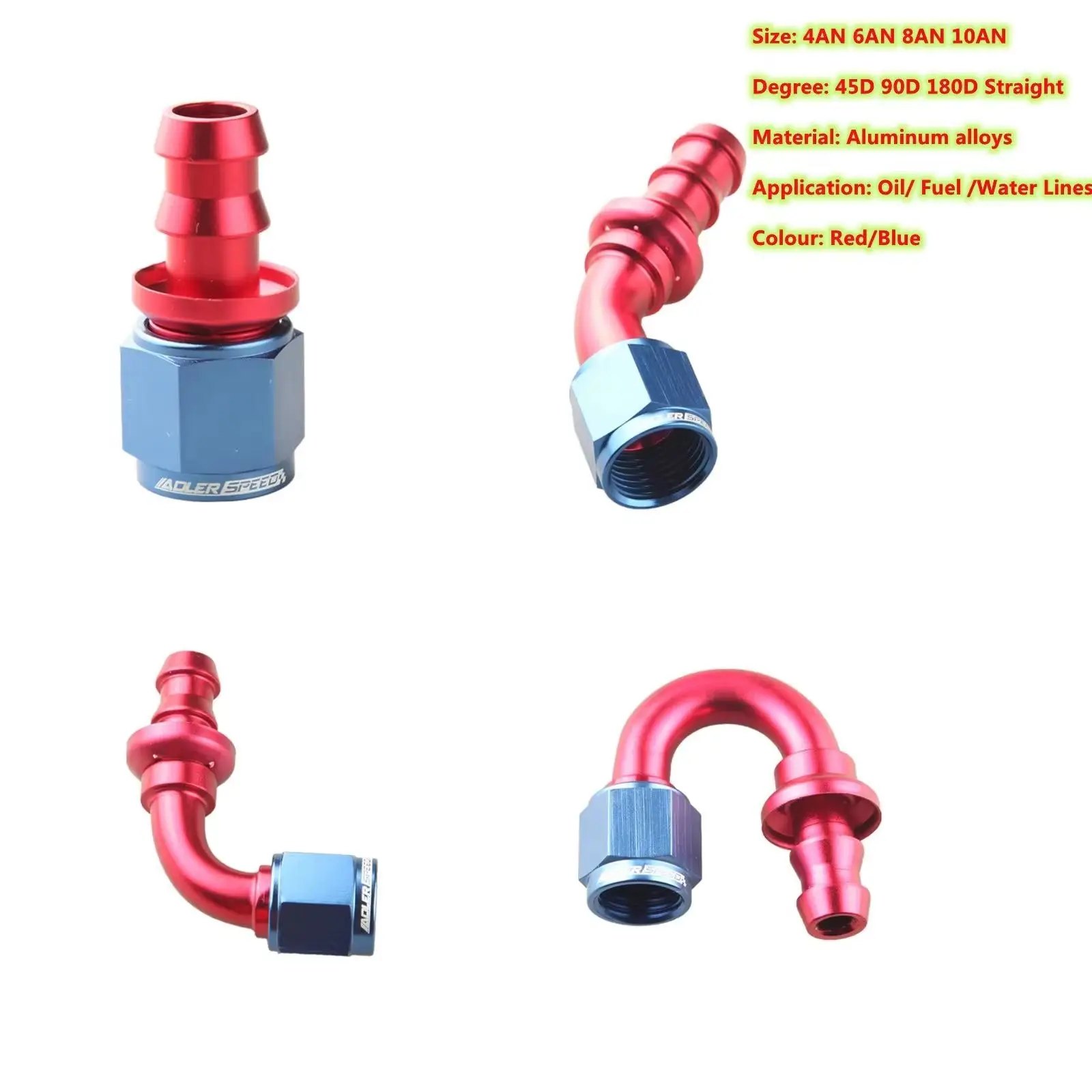 

Universal AN4/AN6/AN8/AN10 Aluminum Oil Fuel Fitting Female Swivel to Push Lock Hose End Adaptor Kit Rubber Tube 0/45/90/180