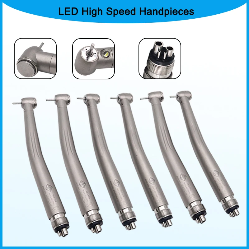 6pcs Dental High Speed Handpiece Turbine LED E-generator Triple Spray Handpiece Push Button 4 Hole Dentist Tools