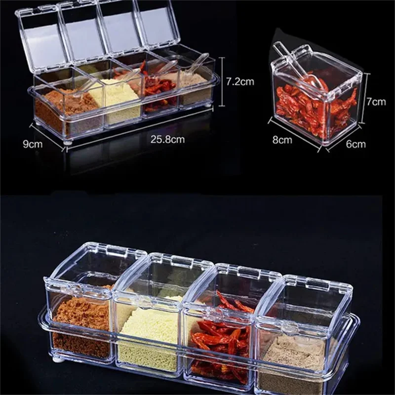 Kitchen Clear Seasoning Box Set Organizer Storage Boxes Spices Seasoning Jar Sugar Salt Bottle With Spoon Kitchen Accessories