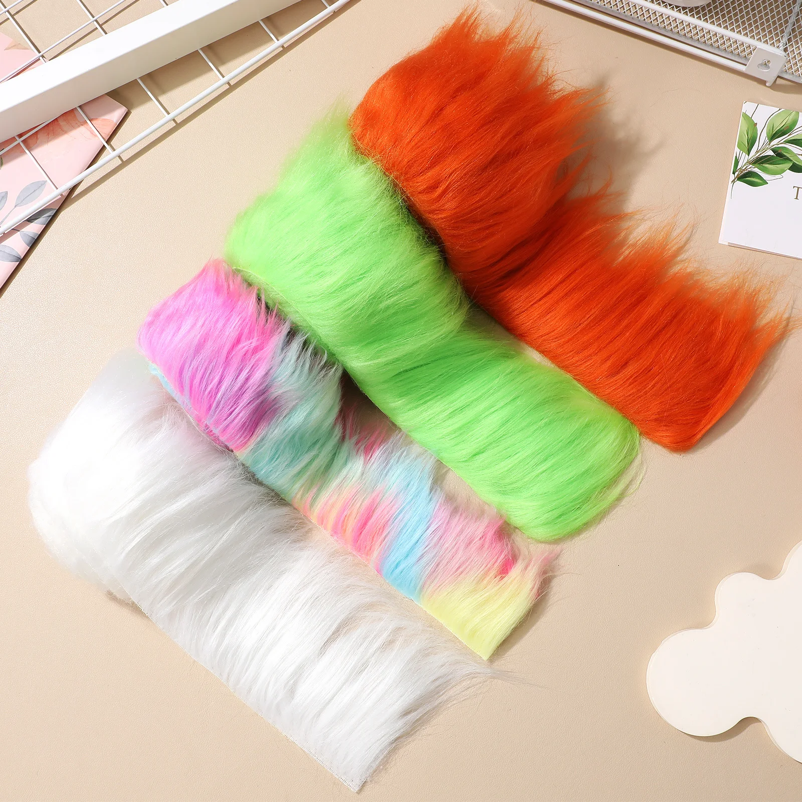 

4pcs Faux Fabric Pre Cut Strips Shaggy Trim Colored Craft Hair For Beards Masks Sewing Decorations Artificial