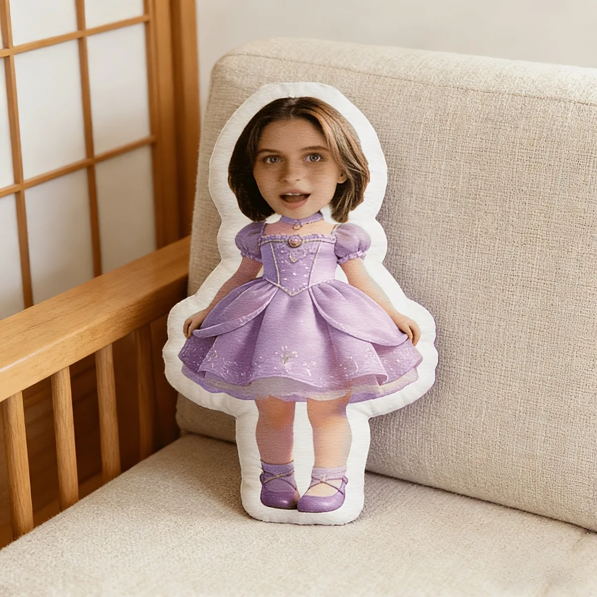 Customized Photo Humanoid Shaped Pillow, Purple Dress Princess Three-Dimensional Pillow, Perfect Holiday Gift for Friends