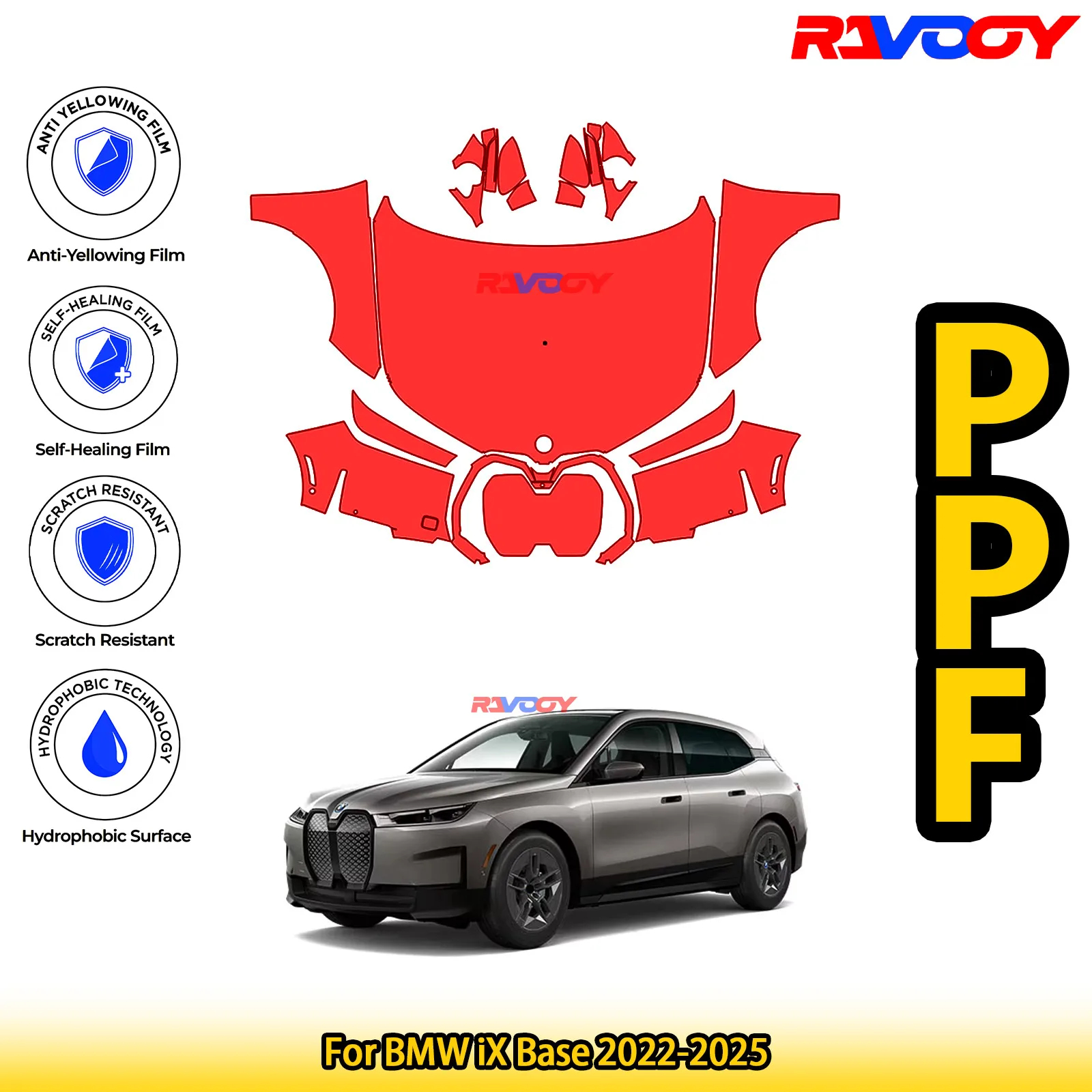 

For BMW iX Base 2022-2025 Glossy Matte Black Precut front PPF Kit Paint Protection Film