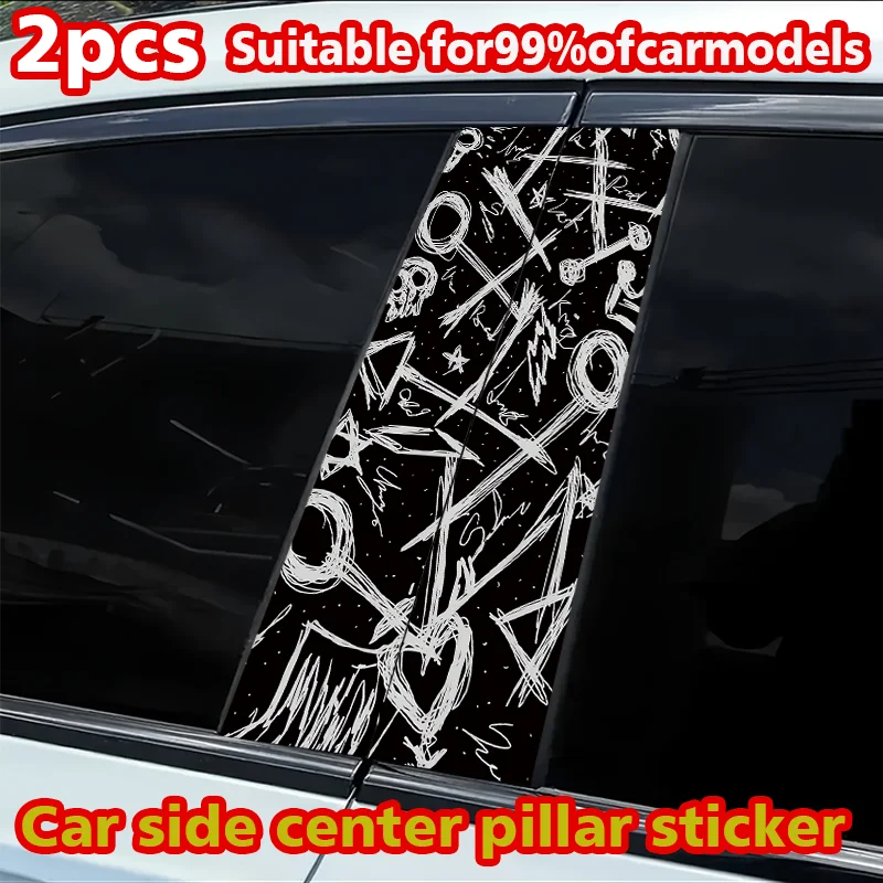 

2 pieces of car B-pillar stickers Graffiti Polyethylene protective film