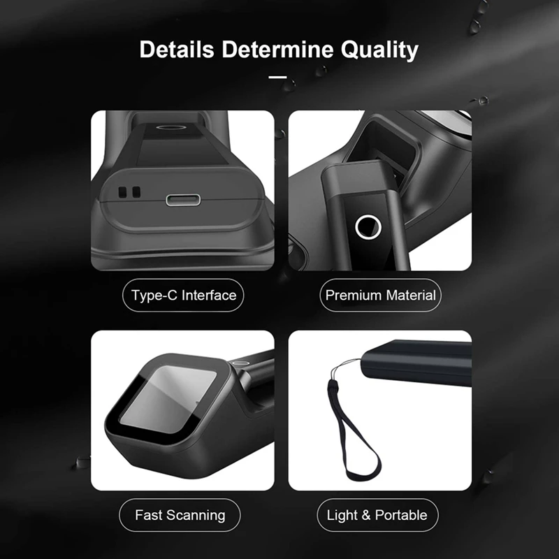 3-In-1 Barcode Scanner Handheld 1D/2D/QR Bar Code Reader BT & 2.4G Wireless & USB Wired Connection Black