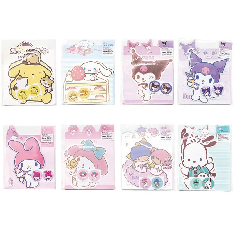 16set/lot Sanrio Melody Kuromi Envelope Set Little Twin Stars Festival Message Greeting Card Memo Pad School Supplies Kids Gift