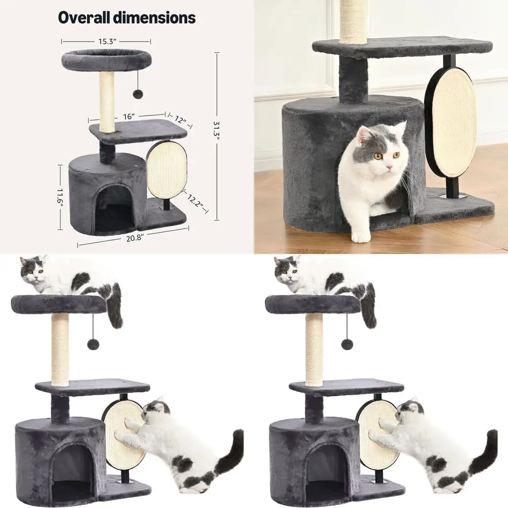 

Серый стальной кошачий дерево-шармелец со съемной лежанкой-креслом для когтей, 15.7 x 11.8 x 32.1