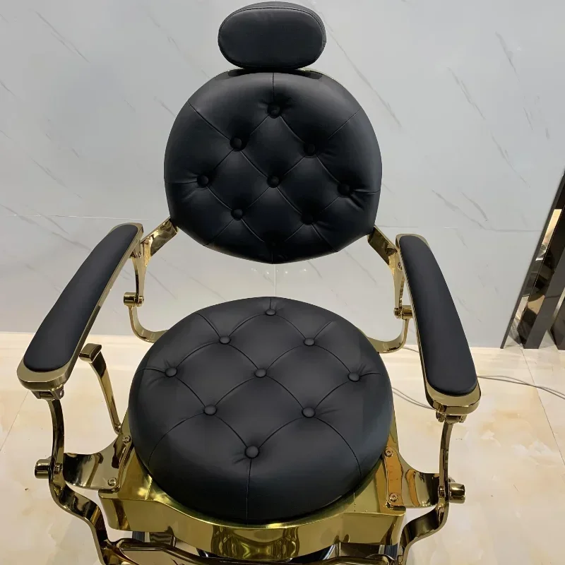 Chaise de barbier noire et dorée, mobilier de salon de coiffure prêt à être reprise é, vente en gros, offre spéciale