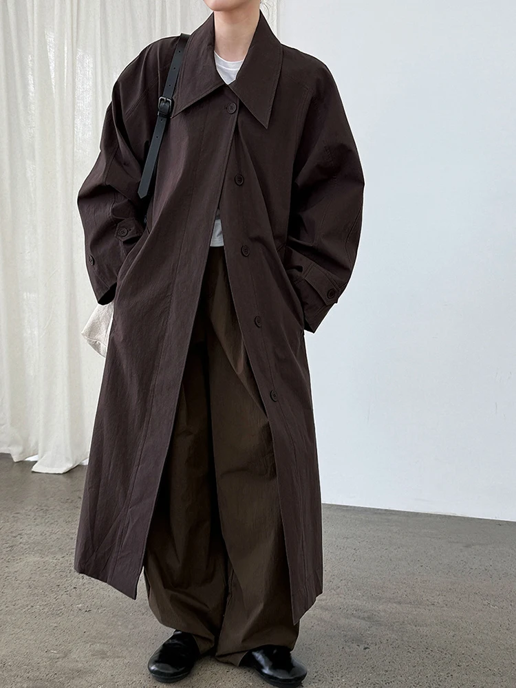 

New Fashion Tide Spring Autumn 2026 Women Coffee Brief Belted Big Size Long Trench New Lapel Long Sleeve Windbreaker