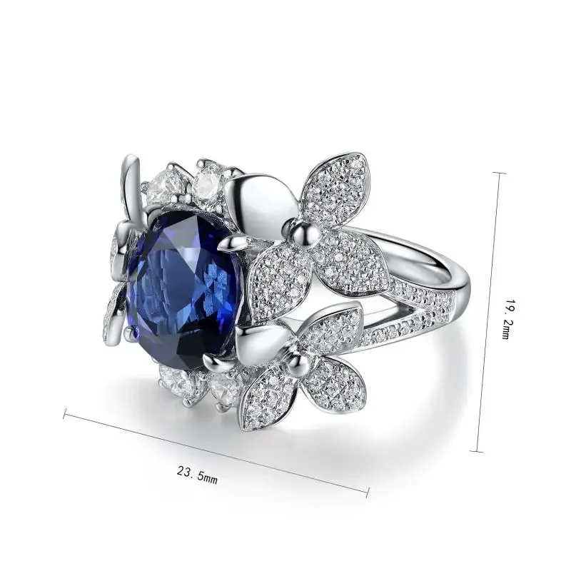 RUIF 2024 High Quality S925 Silver  Lab Grown Blue Sapphire Rings Engagement Wedding Party Gifts