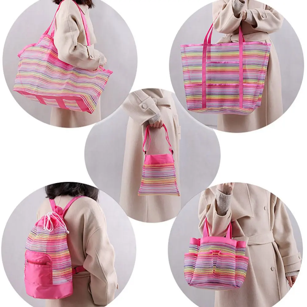 Bolsa de playa para niños y mujeres, de gran capacidad bolso de mano, malla duradera, impermeable, almacenamiento para exteriores