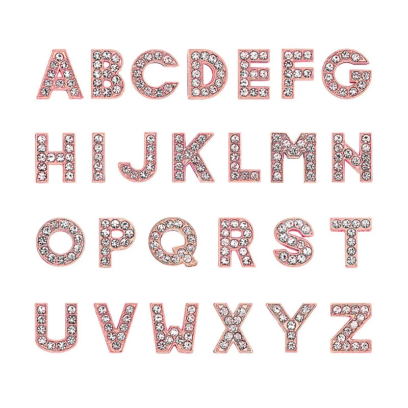 Rose Color Slide Letter Charms For Jewelry Making Necklace Bracelet 1pc 8mm Rhinestone Alphabet A-Z Pet Collar DIY Accessories