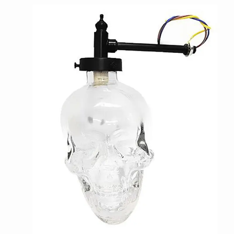 Applique Murale Simple en Fer Noir avec Tête de Mort, Abat-Jour en Verre Transparent, Éclairage Domestique pour Salle à Manger, Lam138 Calavera
