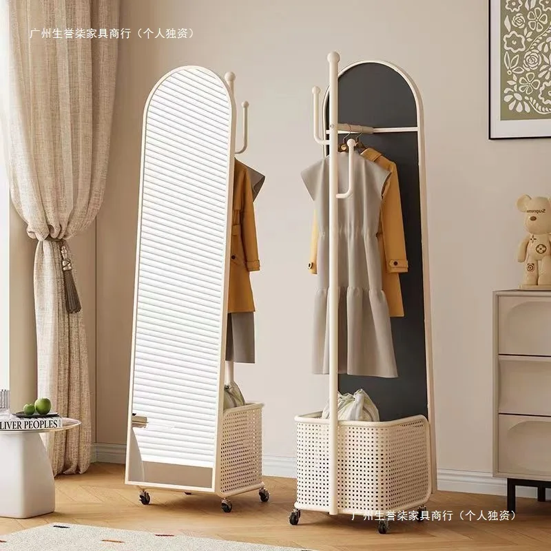 Medieval coat rack with mirror Home bedroom full-body mirror Rotating full-length mirror Mobile hanger Storage dirty clothes