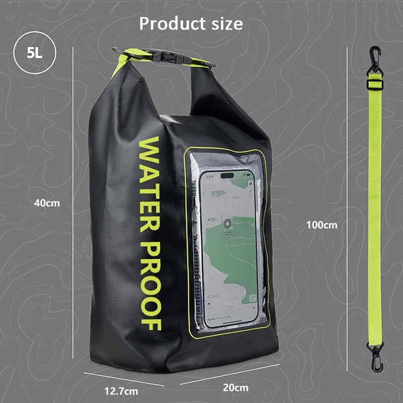 Bolsa estanque à prova d'água 2l/5l, tela sensível ao toque, natação, pvc, rafting, flutuação, esportes ao ar livre, prancha de surf, caiaque, bolsa de armazenamento