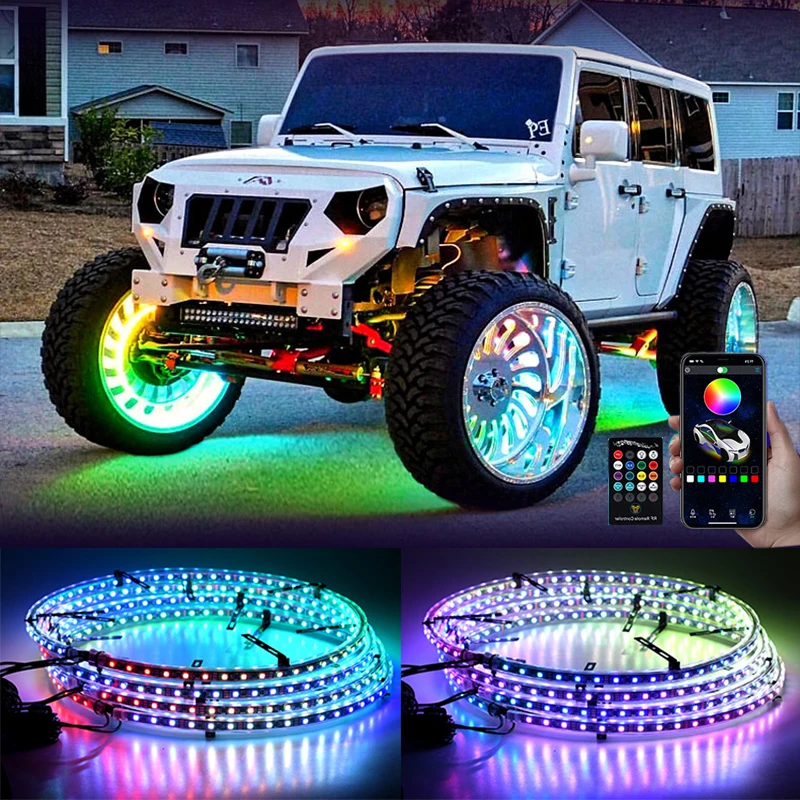 4Pcs APP/Remote Car Hub Light For 15.5/17/19 in Wheel Decorative Lamp Waterproof 12V LED With Brake Steering Phantom Neon Lamp