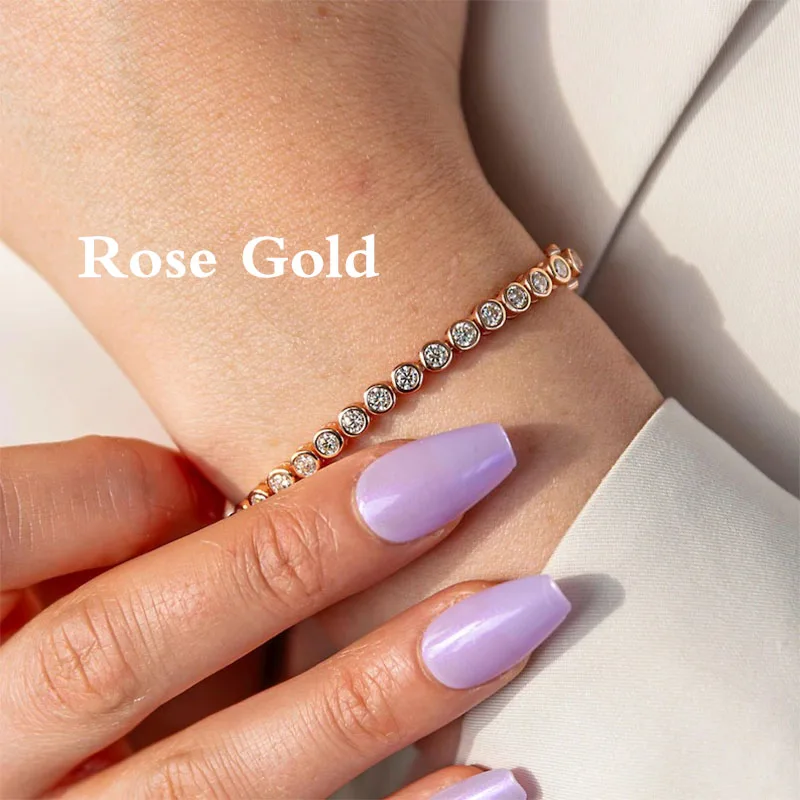 Bezel Setting Round Cut 10.5CTW Lab Grown Diamond Tennis Bracelet CVD HPHT 14K 10K Gold Bracelet for Anniversary Engagement