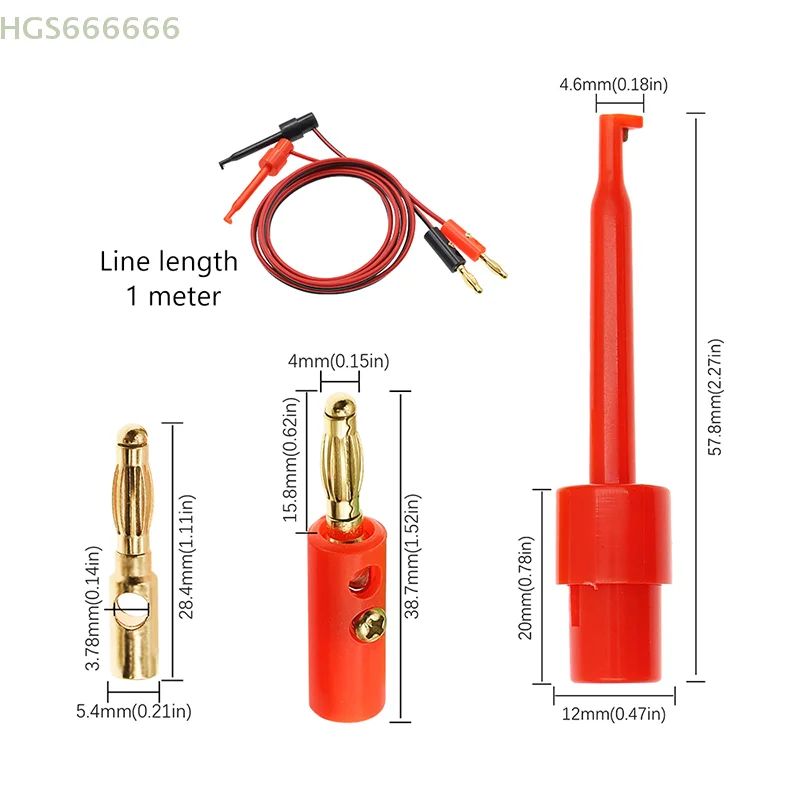 

4mm Banana Plug Electric Hook Clip Test Leads Gold Plated 1M Length Red & Black for High Precision Electrical Testing