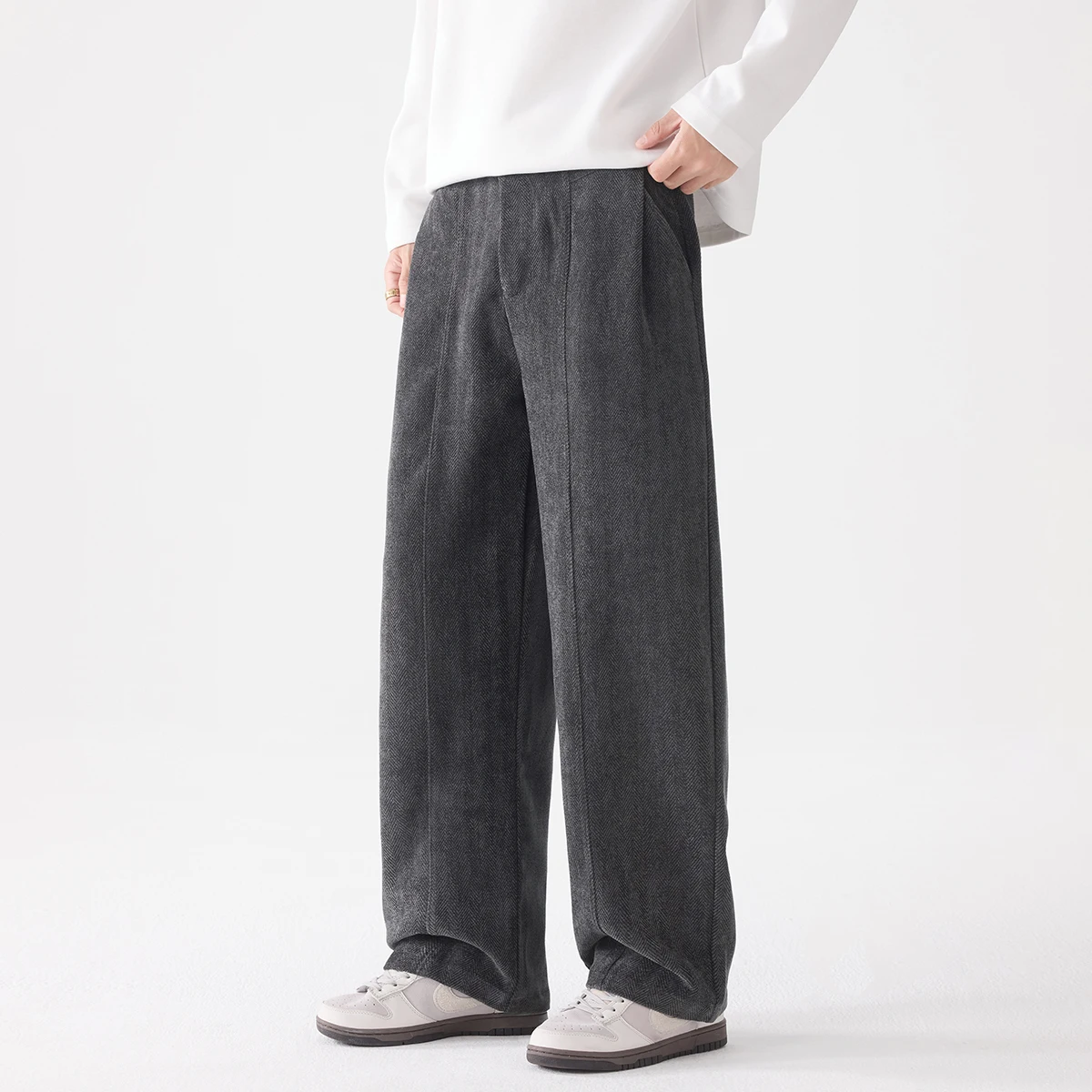 Autumn Winter Suit Pant Men Fashion Vintage Loose Commute Business Casual Wide Leg Straight Baggy Pants Trousers