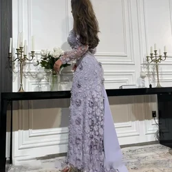 Customized Evening Dresses Off Shoulder Strapless 3DFlower Sweep Train Formal Elegant Party Dress For Women Vestidos De Noche