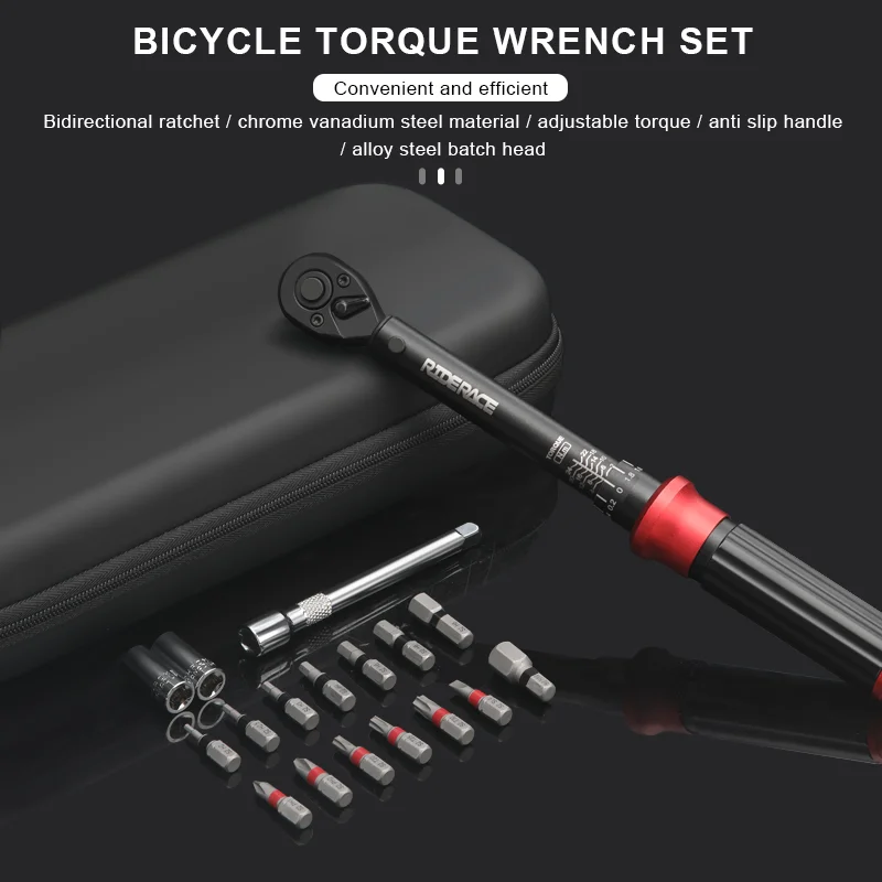 RIDERACE Fahrrad-Drehmomentschlüssel-Set 18-teilig 1/4" Doppelrichtung 2-24Nm Inbusschlüssel-Set Steckschlüssel für Motorrad-Reparatur-Kit Fahrrad – Detail 14