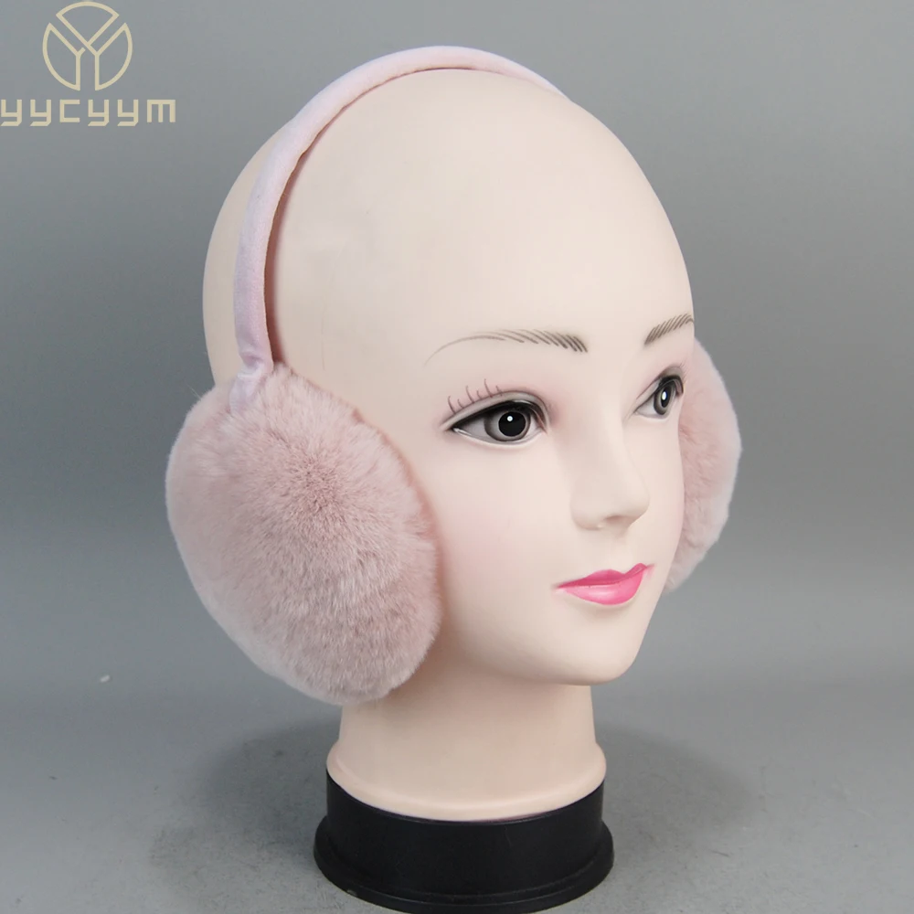 New Elastic Natural Rex Rabbit Fur Women Earmuffs Lady Winter Warm Rex Rabbit Fur Ear Muffs Russian Hand Plush Real Fur Earflap