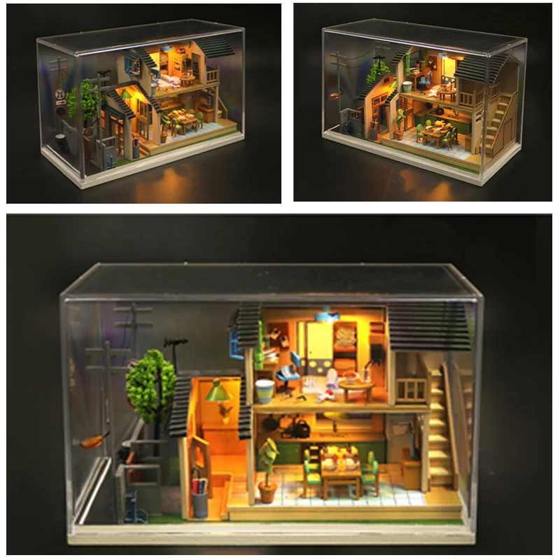 Kit Modelo Miniatura de Madeira com Luzes de Móveis para Amigos, DIY Doll House, 3D Puzzle, Yamano's Home Casa, Xmas Gifts