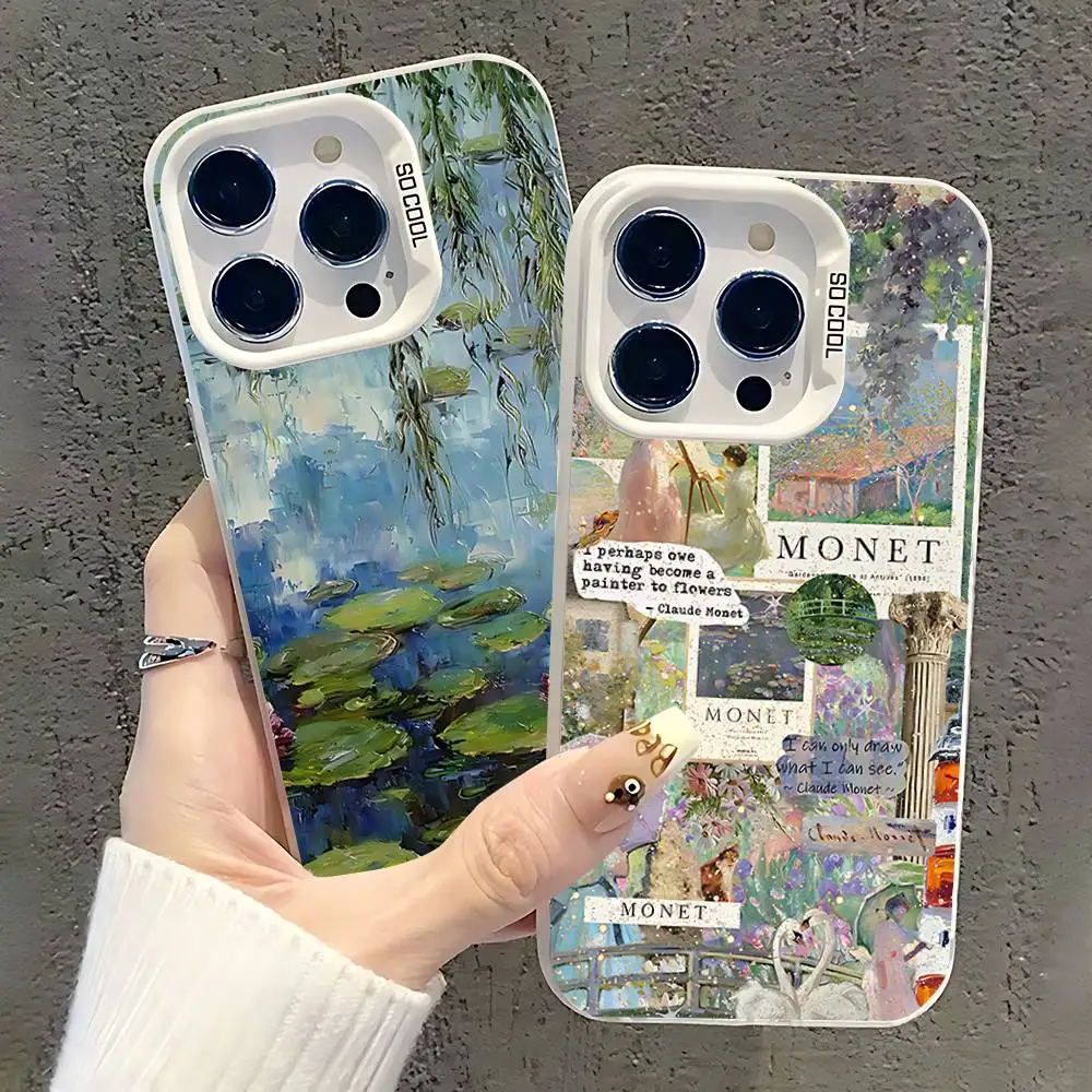 حافظة هاتف C-Claude Monet Garden Art لهاتف iPhone 17,16,15,14,13,12,11,Pro,XS,Max,Plus,Mini,SE غطاء مقاوم للصدمات من الحلوى البيضاء غير اللامعة