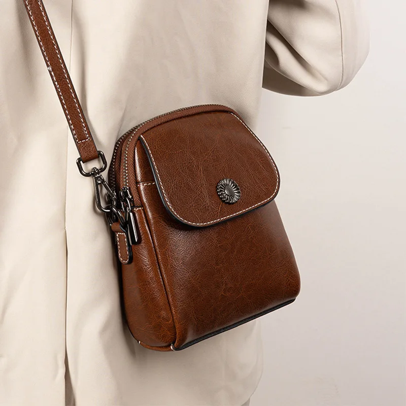 

Chic Button Accent Small Stylish Chic Button Accent Genuine Leather Cowhide Crossbody Purse Women Mini Shoulder Phone Bags
