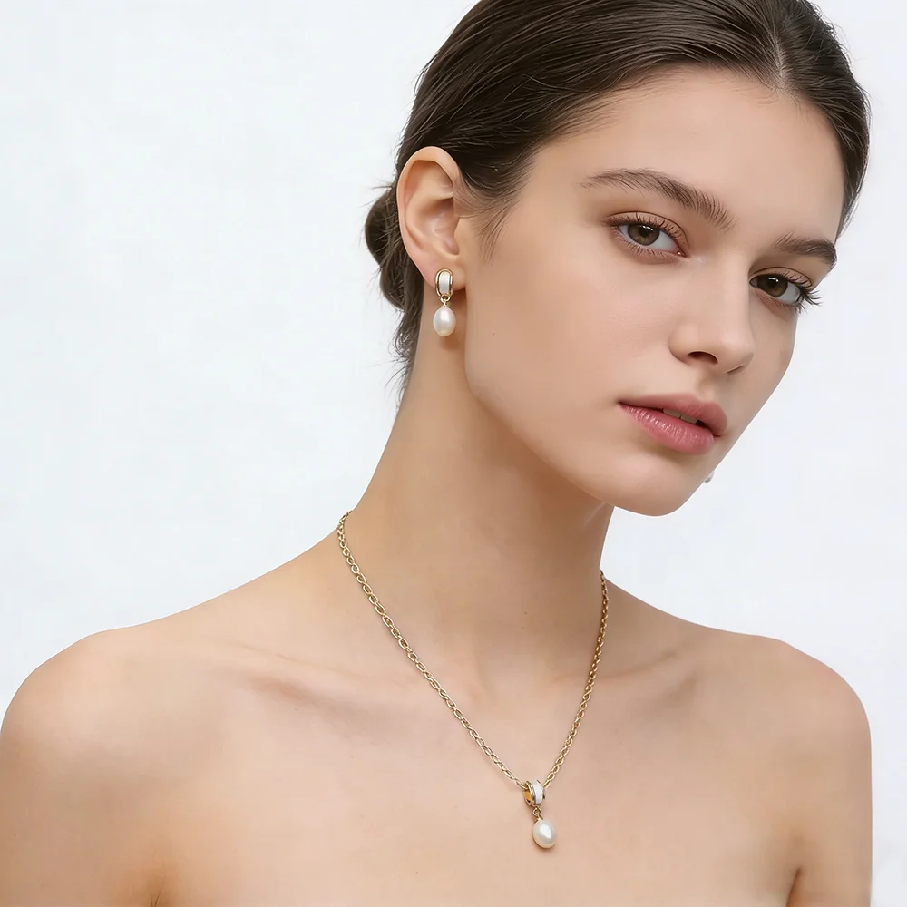 Real Natural Freshwater Pearl Necklace Earrings Set