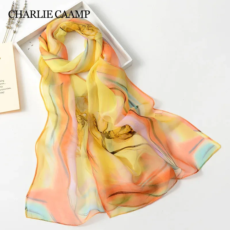 New Colorful Chiffon Tulip Flower Print Scarf Hijab Fashion Women Foulard Georgette Tourism Sunscreen Long Shawl Scarves Bandana