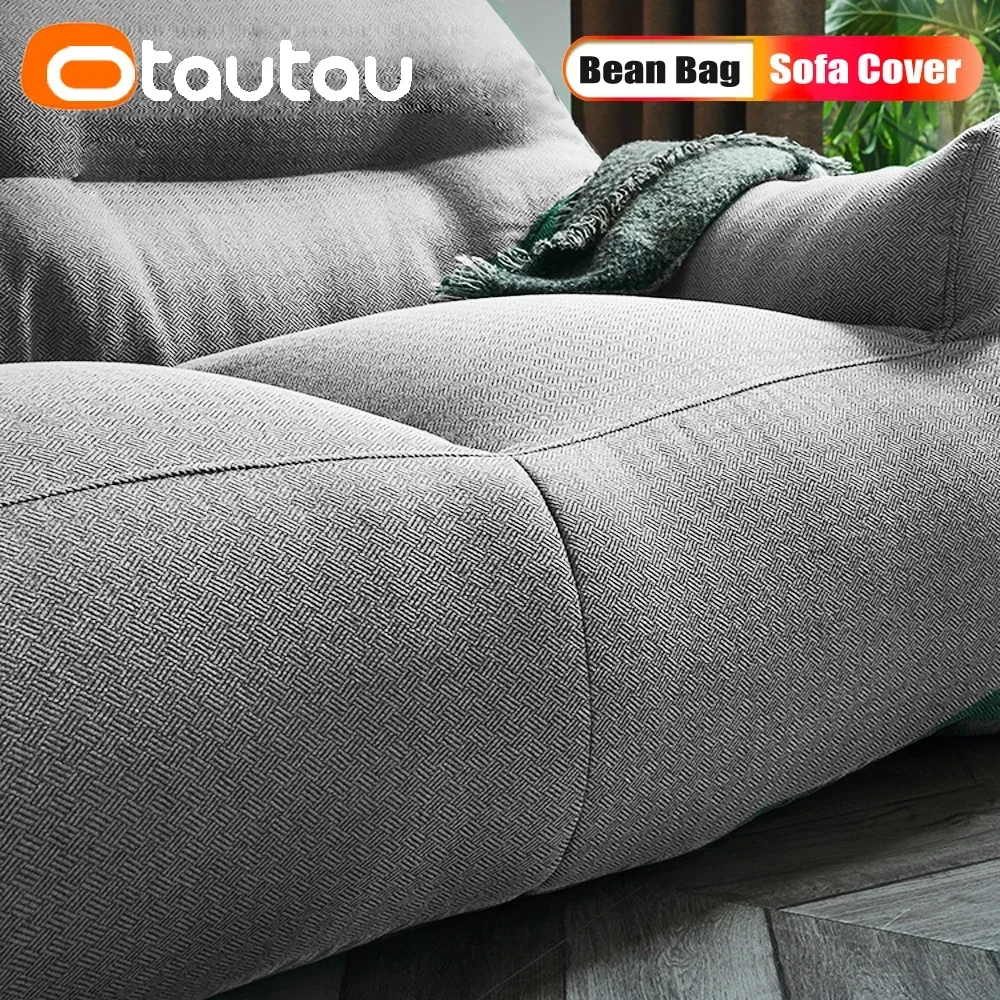 OTAUTAU 2-seat Cotton Bean Bag Cover No Filler Waterproof Beanbag Pouf Couch Chaise Lounge Sofa Bed Frameless Furniture SF068