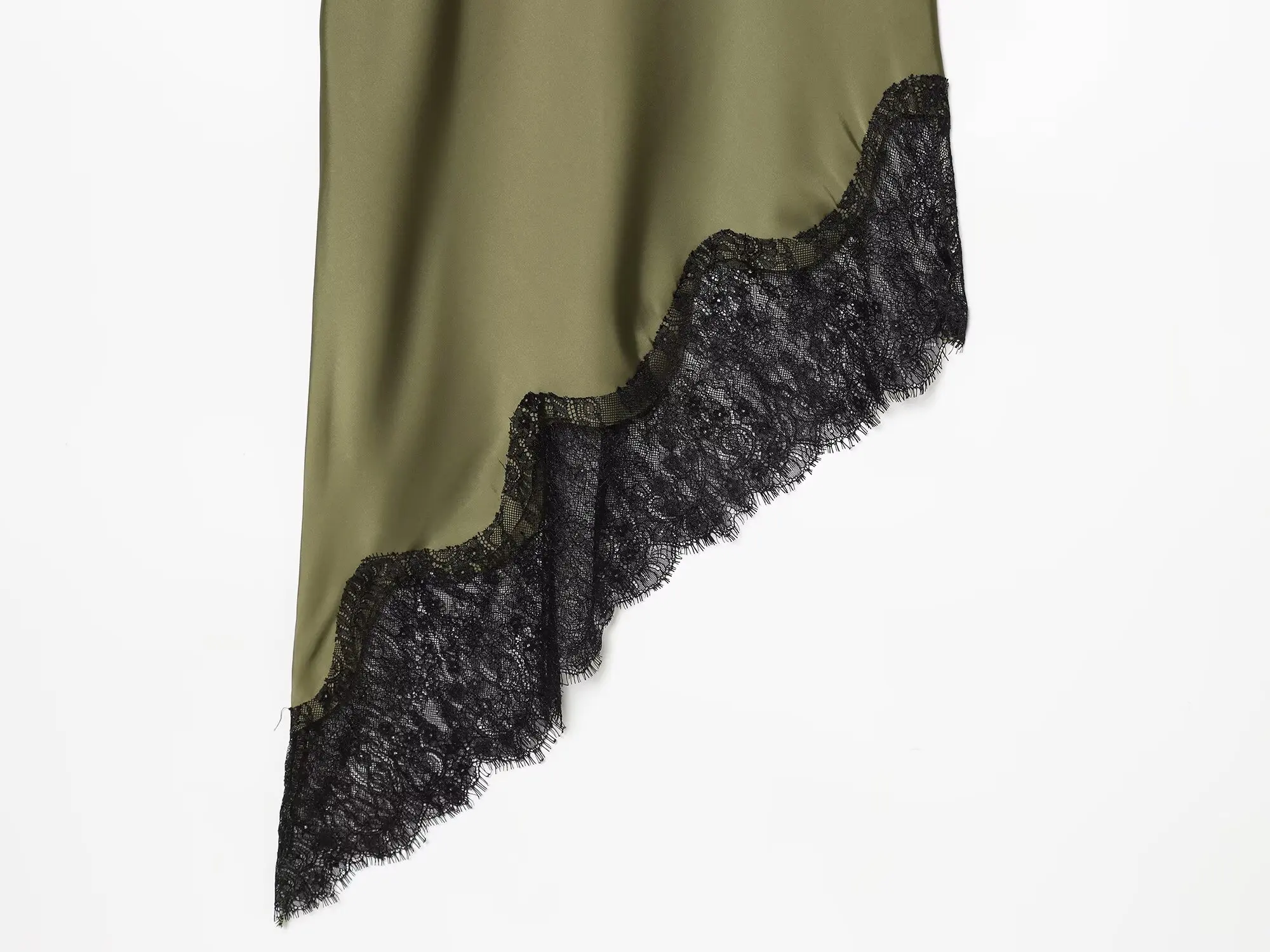 Kondala feminino elegante renda verde midi suspender vestido assimetria bainha vestido 2026 primavera verão moda jantar festa cami vestido